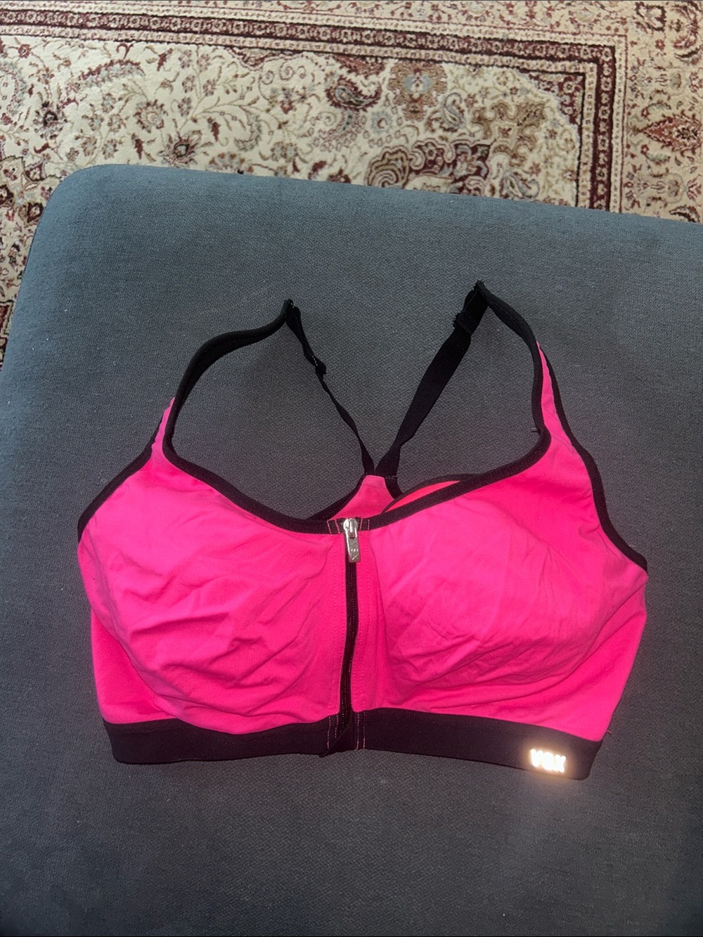 Victoria's Secret Hot Pink Front-Zip Sports Bra with Black Trim